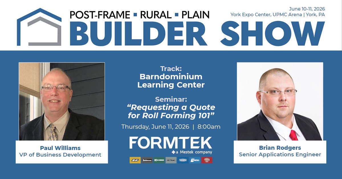 Formtek - Post-Frame Builder Show - Speaker - 2026
