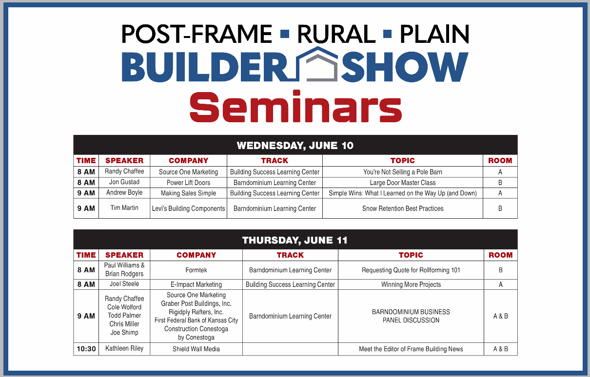2026 Post-Frame Builder Show - Formtek - Seminars